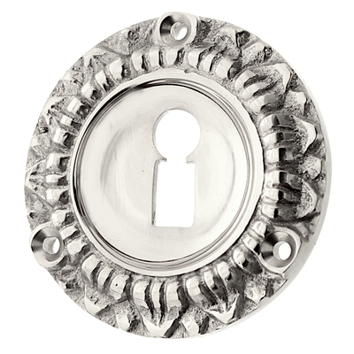 Schl&uuml;ssellochrosette aus Messing Gr&uuml;nderzeit au&szlig;ergew&ouml;hnliche Form silber