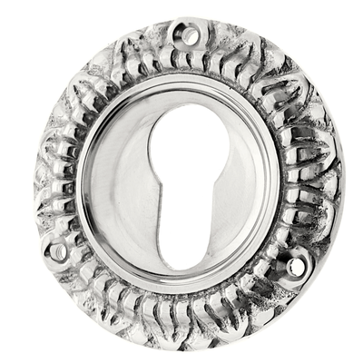 Schl&uuml;ssellochrosette silber aus Messing vernickelt, hochglanz poliert klassische Form