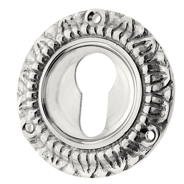 Schl&uuml;ssellochrosette silber aus Messing vernickelt, hochglanz poliert klassische Form