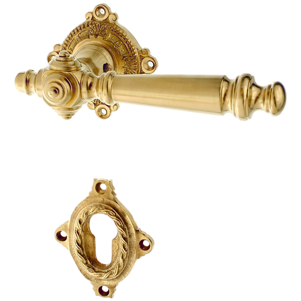 Wohnungstürbeschlag patiniert aus Messing matt gold verziertes Muster