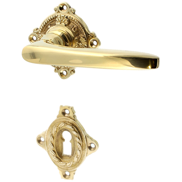 Zimmertürbeschlag aus Messing Jugendstil schlanke Form gold