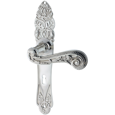 Messing Zimmertürbeschlag vernickelt, hochglanz poliert in silber - Jugendstil