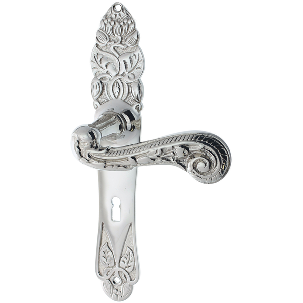 Messing Zimmertürbeschlag vernickelt, hochglanz poliert in silber - Jugendstil