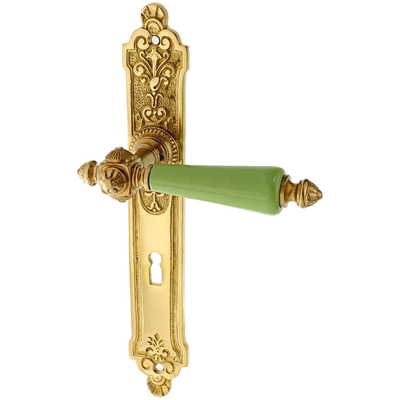 Zimmertürbeschlag aus Messing patiniert matt gold außergewöhnliche Form