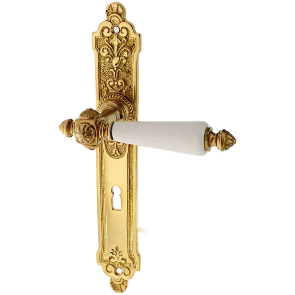 Messing Zimmertürbeschlag patiniert in matt gold - Jugendstil