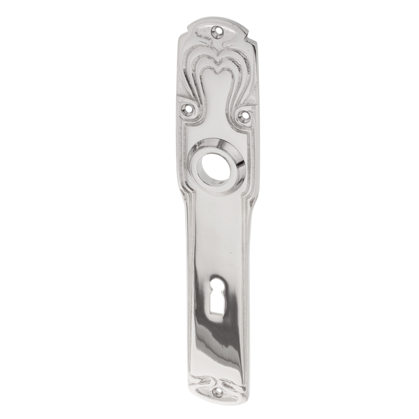 Langschild Jugendstil vernickelt, hochglanz poliert elegantes Design silber
